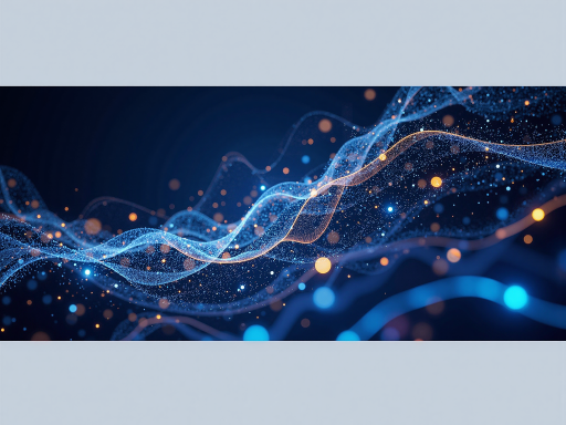 人工智能技术图表展示，包含神经网络连接线，数据流分析界面，蓝色科技背景